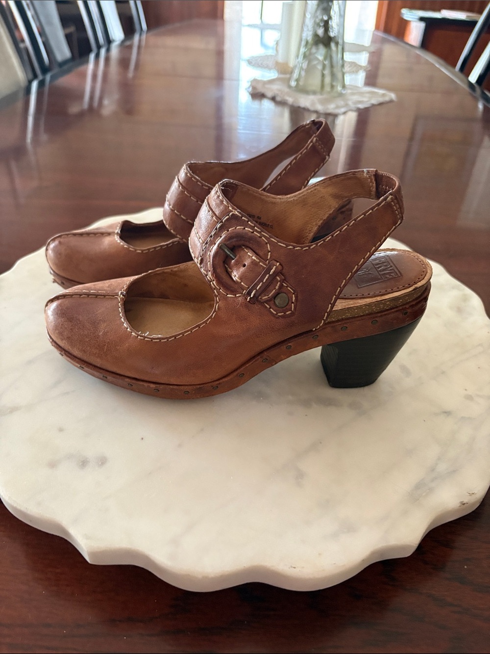 Dansko Cognac Leather Mary Jane Slingback Heels